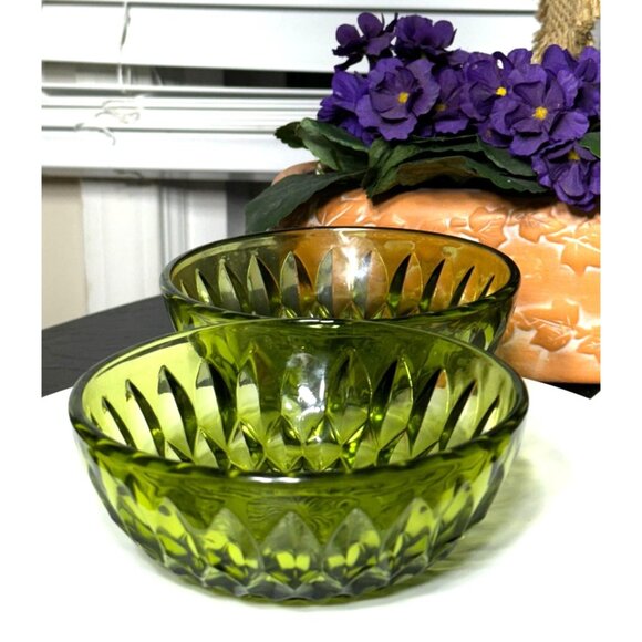 Vintage Indiana Glass Mt. Vernon Green Salad Bowls x 2 - Picture 3 of 12